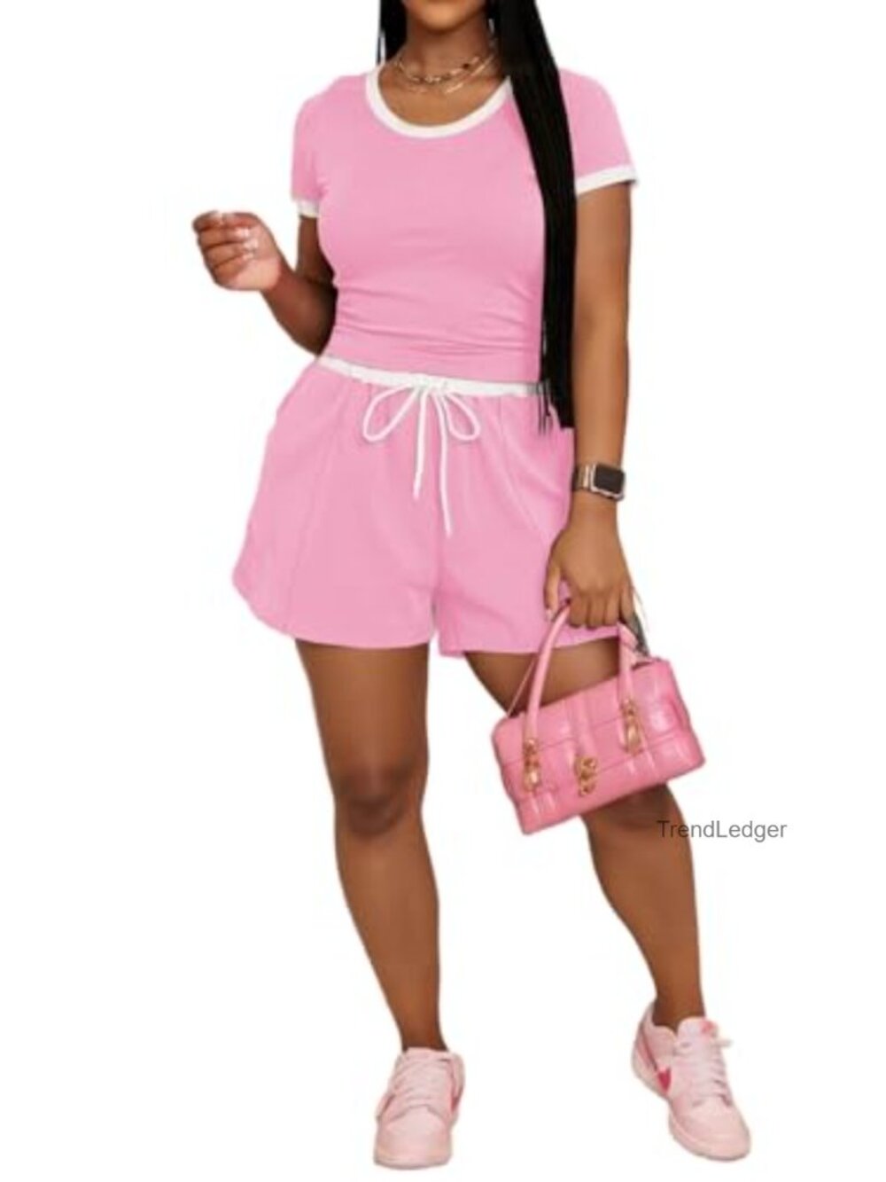 Women's 2 Piece Lounge Set Ribbed Knit Shorts Matching Travel Outfit